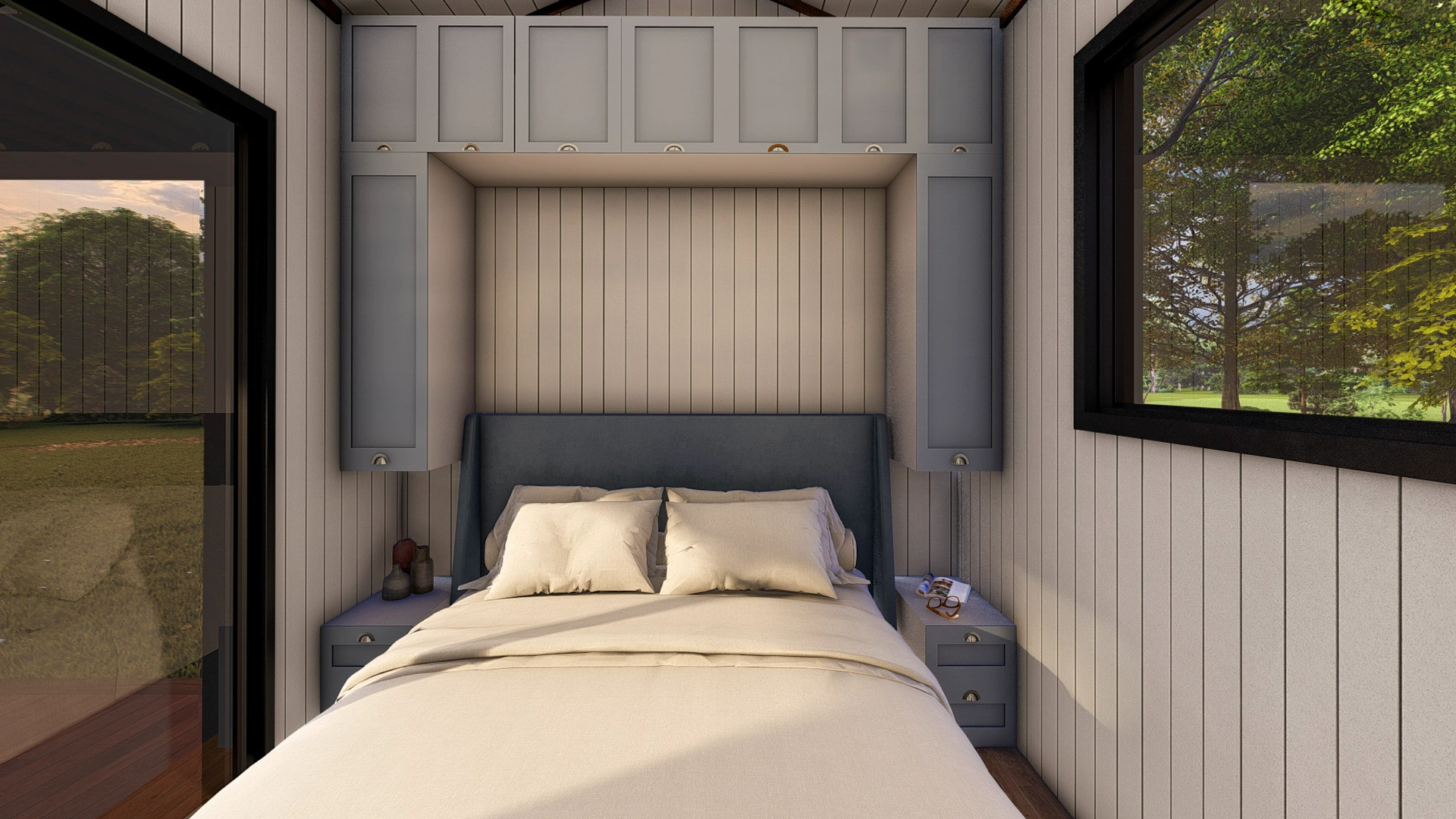 Natura L yatak odası, gömme dolaplı kompakt modern tasarım